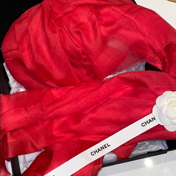 Auth Chanel CC logo stole scarf silk cashmere wrap - Picture 6 of 8